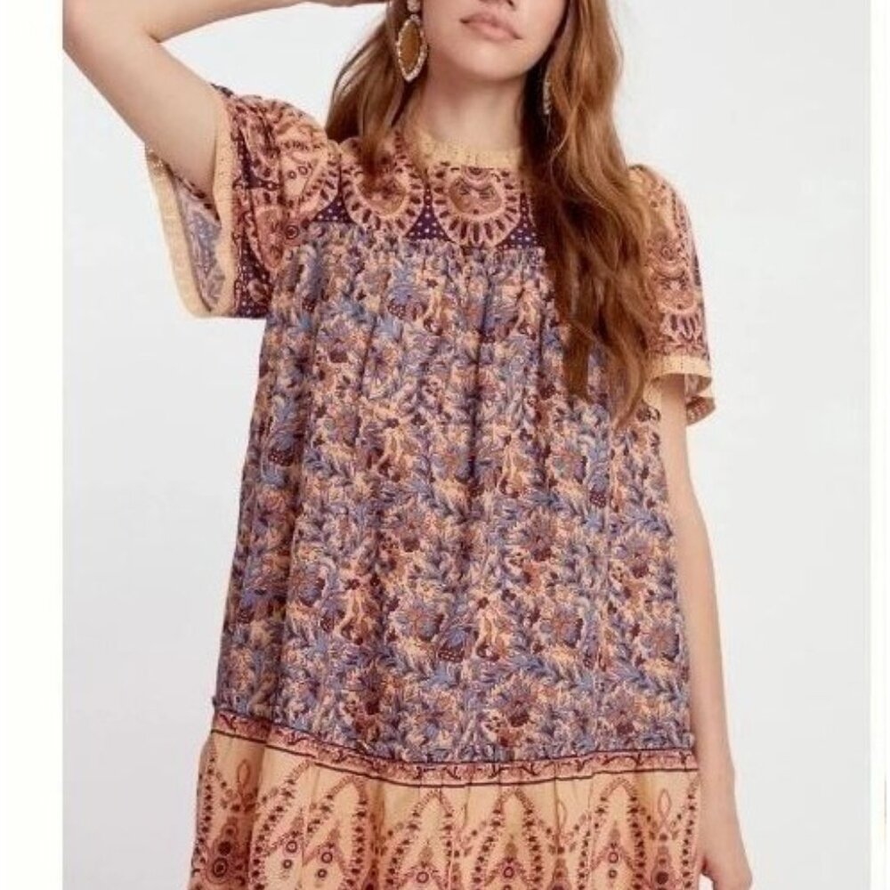 Othilia Anthropologie Women's Briar Tunic Dress Sz 10 Batik Cotton Lined Boho